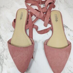 JustFab Ankle Tie Flats - Size 7.5 (Dusty Pink, Well Worn)